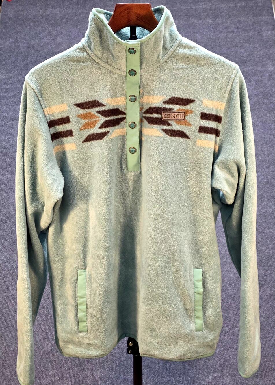 Cinch Women's L Turquoise Aztec Fleece Pullover Snap T Neck Sweater Western